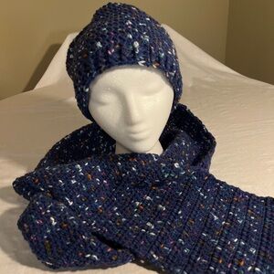 Stylish Blue Knit Scarf and Hat Set